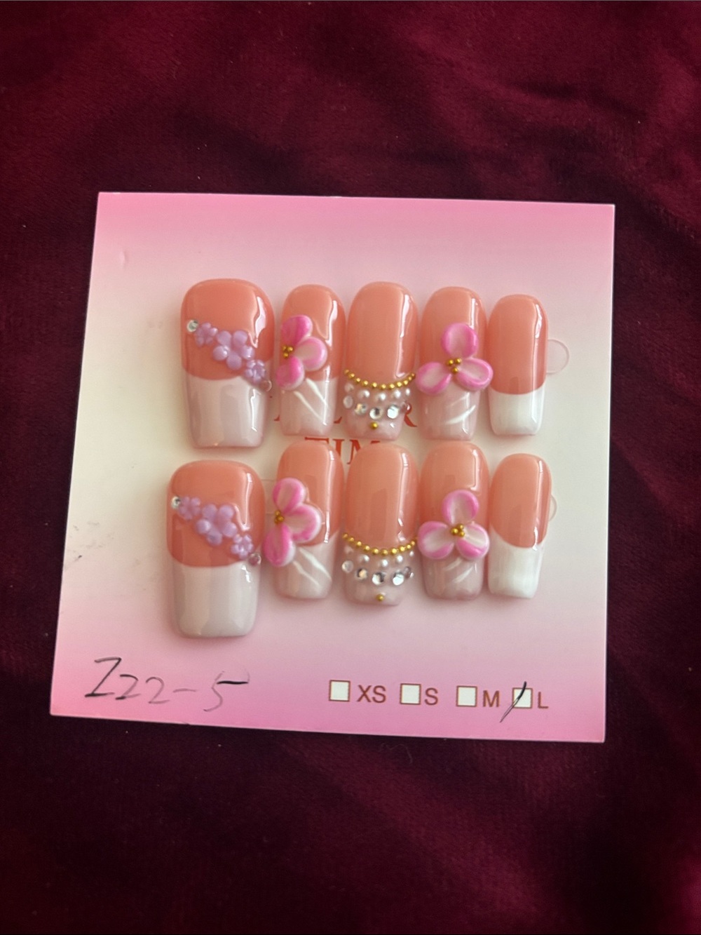 Peach Pink Floral 3D Press-On Nail Set